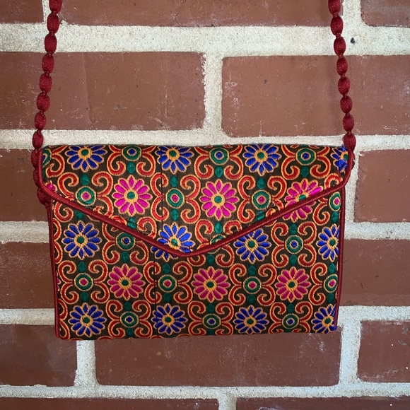 Handbags - Bohemian Floral Pom Pom Clutch Shoulder Purse